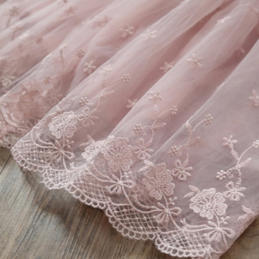 Girls Pink Flower Lace Knitted Tulle Tutu Dress - Picture 5 of 7